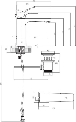Смеситель для раковины Villeroy & Boch Architectura Square TVW12500100061 с донным клапаном