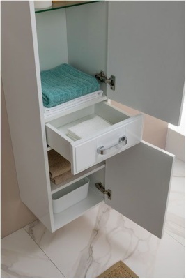 Шкаф-пенал для ванной Aquanet Рондо 35 белый (2 дверцы, 1 ящик)